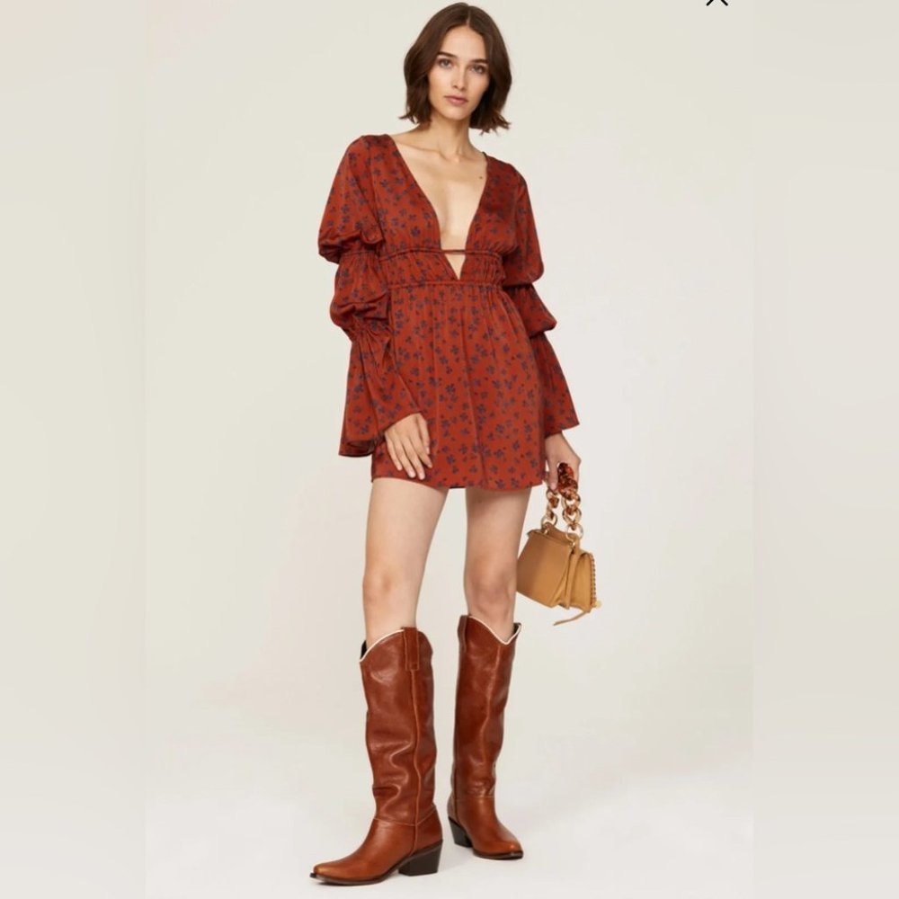 WeWoreWhat Rust Red Floral Mini Dress